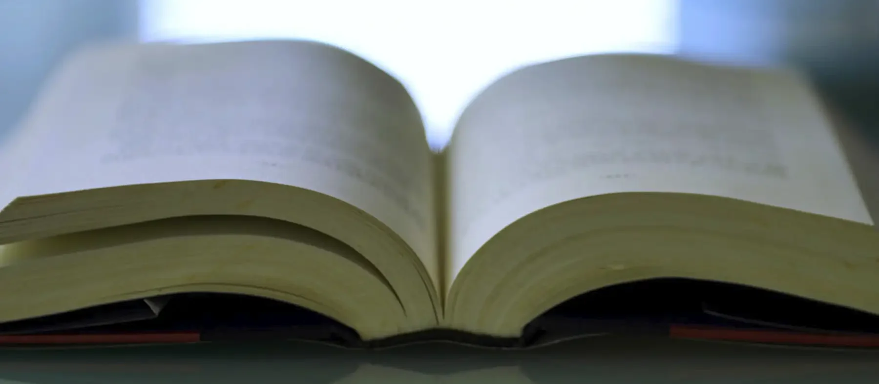 Open book with publications on a table